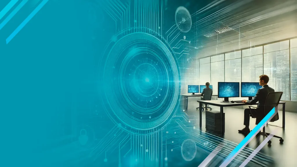 Um banner profissional com tema de segurança cibernética da Sophos com um design inspirado em tecnologia e um esquema de cores azul moderno